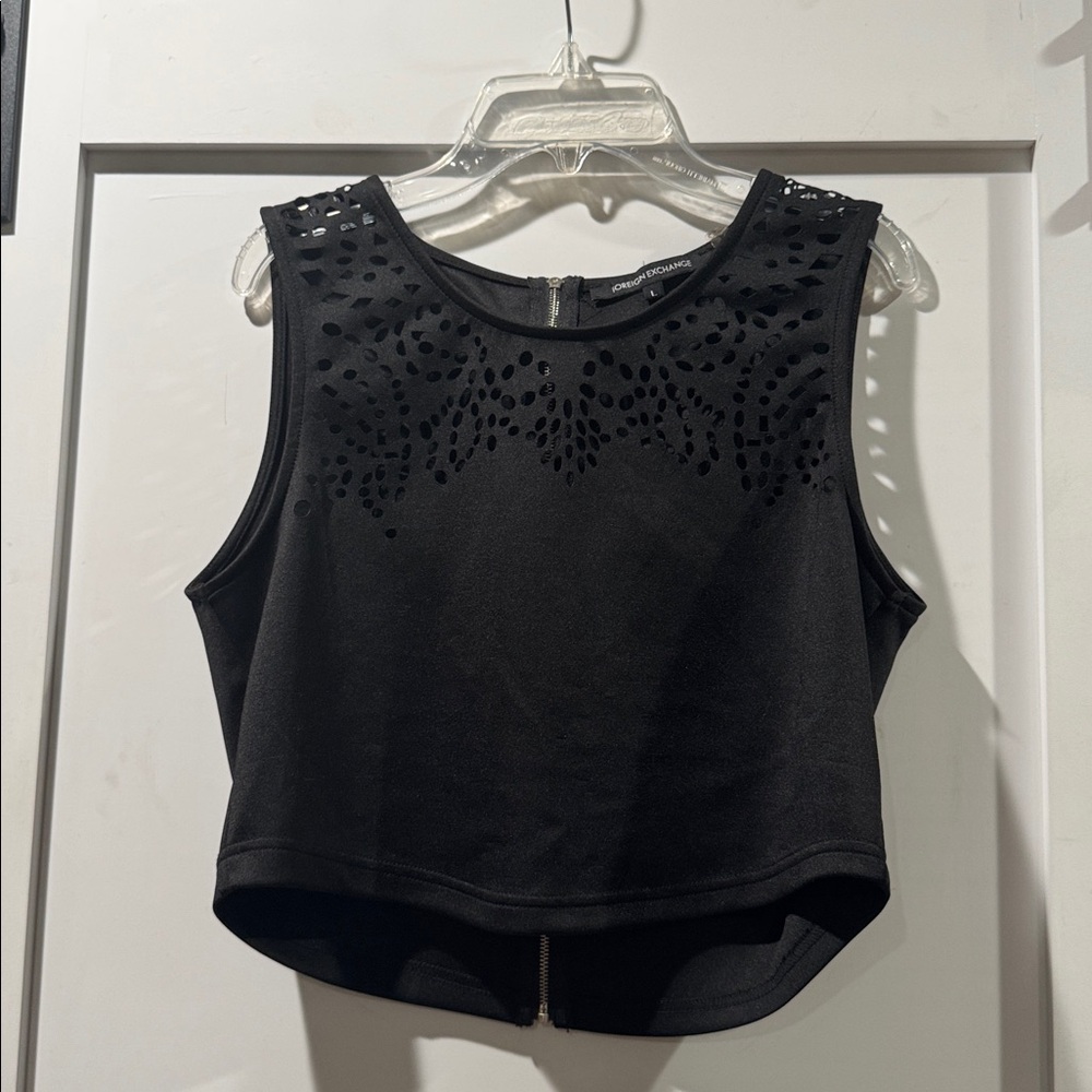 Foreign Exchange Black Crop Top w/cutouts along neckline